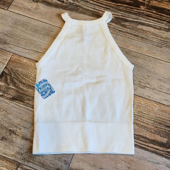 🔸️NWT Free People Ivory Ribbed Fitted Sleeveless Top XSmall/Small - Picture 2 of 7